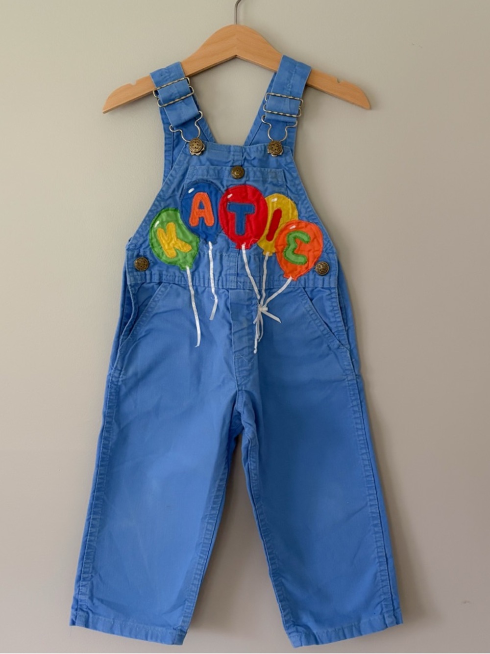 Vintage OshKosh B'gosh Bright Blue Balloon Appliqué Overalls